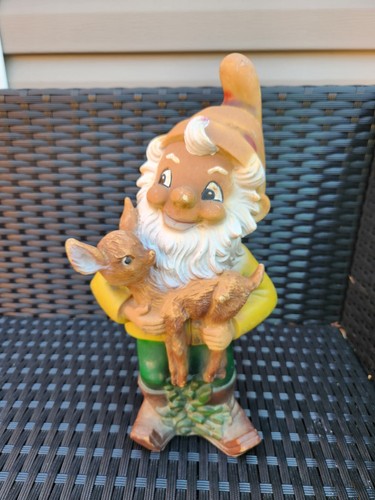 Vintage GNOME Holding A Baby Deer Marked GOTZ 13 " tall
