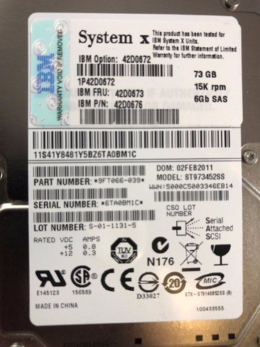 IBM 73GB 2.5" Hard Drive 42D0672 Internal 15K 6gbps Sas 42D0673 42D0676 - Picture 4 of 4