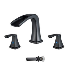 Matte Black Bathroom Faucet Waterfall Widespread 3 Hole Lavatory Tap with Drain