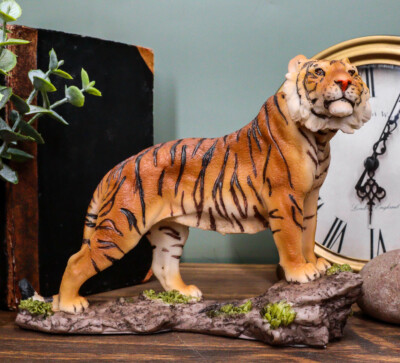 Sultan Orange Bengal Tiger On Rock Statue 7.25''Long Giant Cat Wild Animal Decor