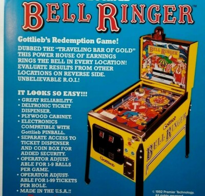 Bell Ringer Pinball Flyer Original UNUSED 1992 Vintage Retro Promo Art ...