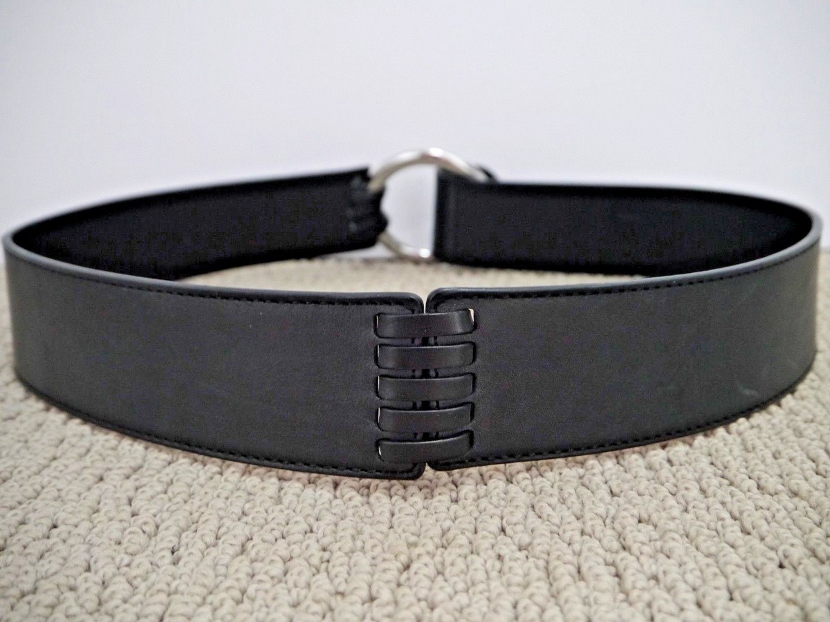 NEW RALPH LAUREN black leather shiny silver circle and  display picture 1