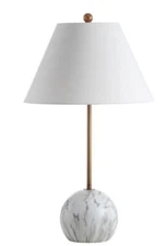 JONATHAN Y Miami 29 in. Gold/White Minimalist Resin/Metal LED Table Lamp