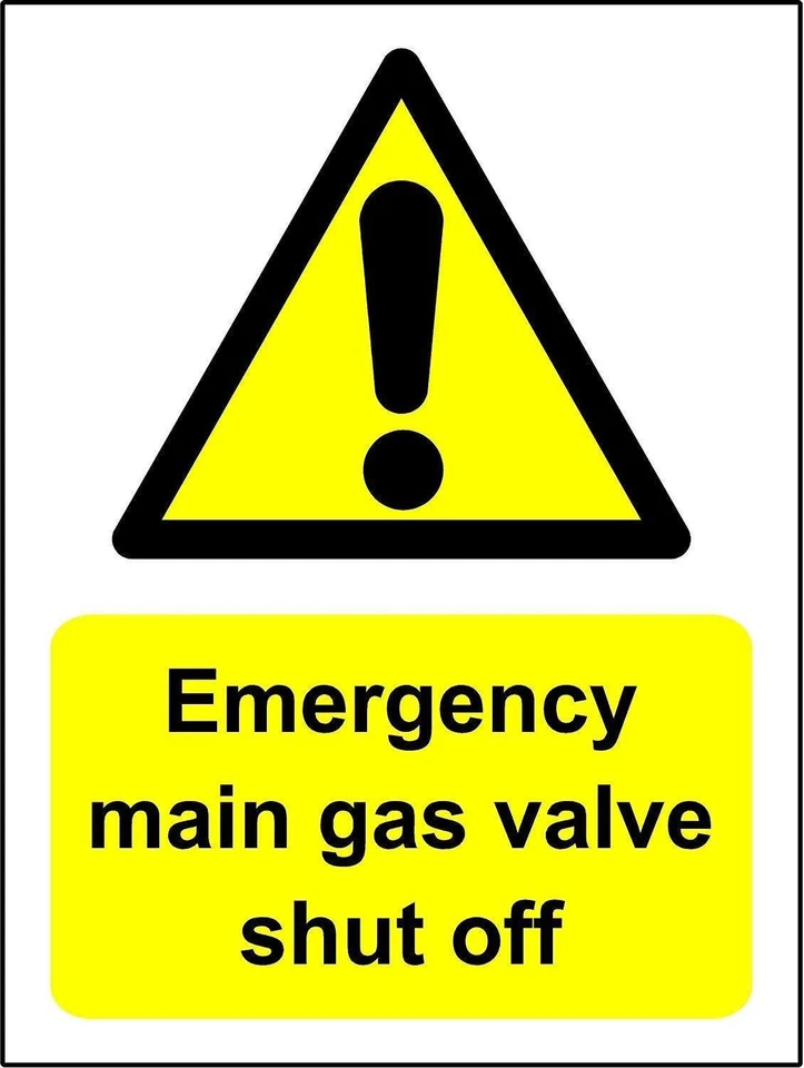 KPCM DISPLAY LTD Emergency main gas valve shut off Safety sign