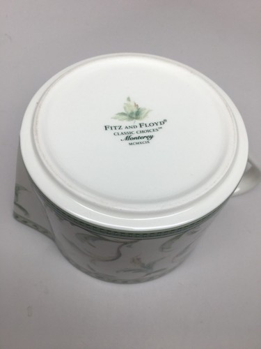 FITZ & FLOYD "MONTEREY" OPEN SAUCE / GRAVY BOAT - White & Green, Leafy Design - Picture 5 of 7