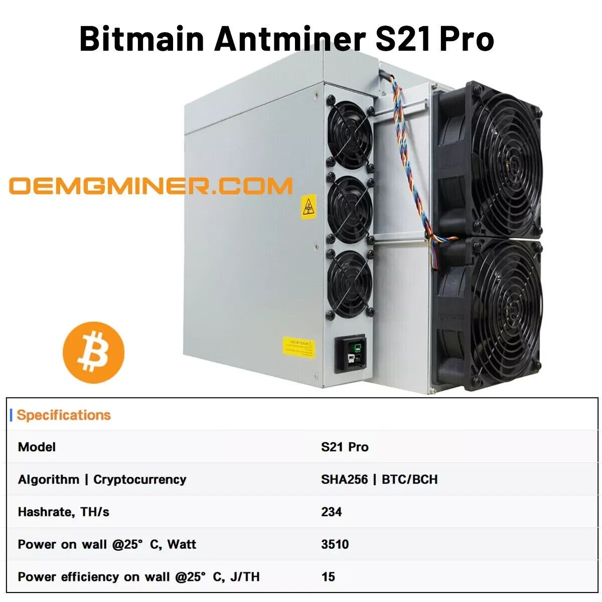 US Stock Bitmain Antminer S21 Pro 234T 3510W Bitcoin BTC ASIC Miner from TX  CA | eBay