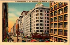 7TH Street At Hill Downtown Los Angles California Linen Post Card Dated 1942