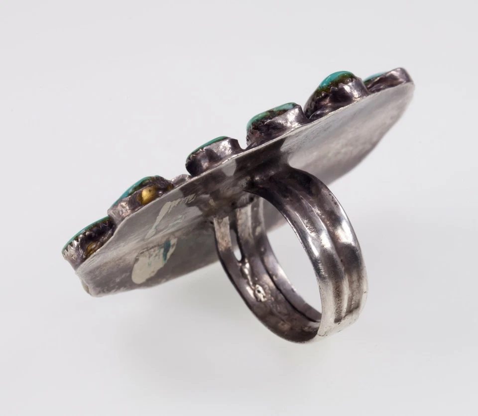 Navajo Turquoise Cluster Sterling Silver Ring Size 8 - Image 3 of 4