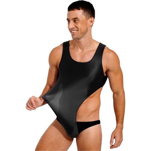US Mens Glossy One Piece Bodysuit Leotard High Cut Thongs Wrestling Singlet - Picture 16 of 332