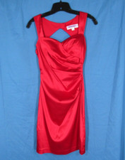 ADRIANNA PAPELL Hailey Logan RED Satin RUCHED Open Back COCKTAIL Sheath Dress S