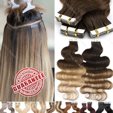 Ombre Highlight Tape In Remy HUMAN Hair Extensions Skin Weft Restyle Tool Wavy