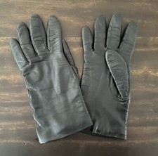 Vintage Lord  Taylor BLACK Leather Gloves Cashmere Lined Wrist Length 6.5