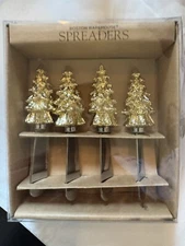 Boston Warehouse 1998 Stainless Cheese Spreader Knives Set CHRISTMAS TREE GOLD