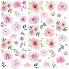 60 Pcs Peel and Stick Wall Decals Watercolor Vinyl Peony Floral and Flower