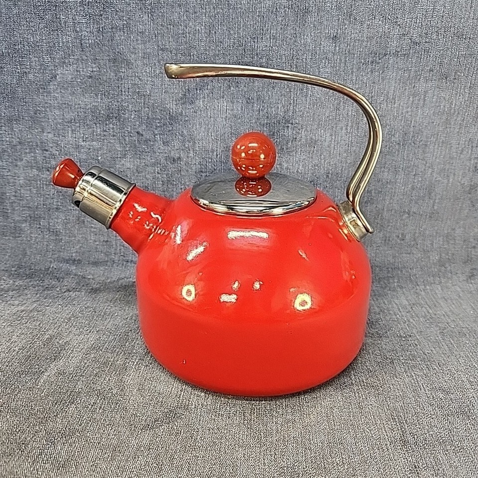 Red & White Polka Dot Whistling Tea Kettle - 3L Stainless Steel Stovetop Kettle For Induction Cooktops