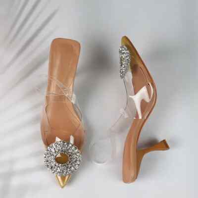 Women's Sandals 2025 Traf Transparent PVC Desinger High Heels Shoes Lady 
