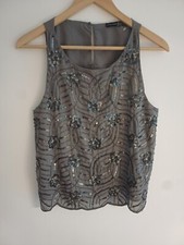 silver Cami Top sparkly Size 12 Sequin Grey Sleeveless Top 1920 Party christmas 