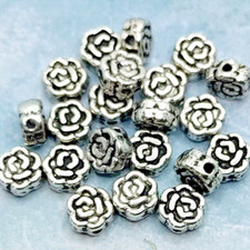 100 pieces - Antique Silver Tiny Rose Flower Beads Spacers 4mm Tibetan Style B4
