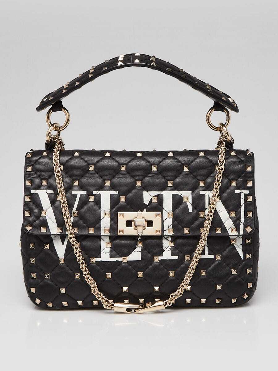 Valentino Black Quilted Leather VLTN Rockstud Spike M… Gem