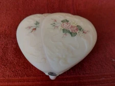 Fenton Art Glass Handpainted Footed Rose Garden Heart Shaped Trinket Box