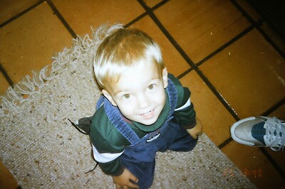 Cute Little Blond Boy Looking Up At Camera 4x6 Vintage 1993  Photo Reprint