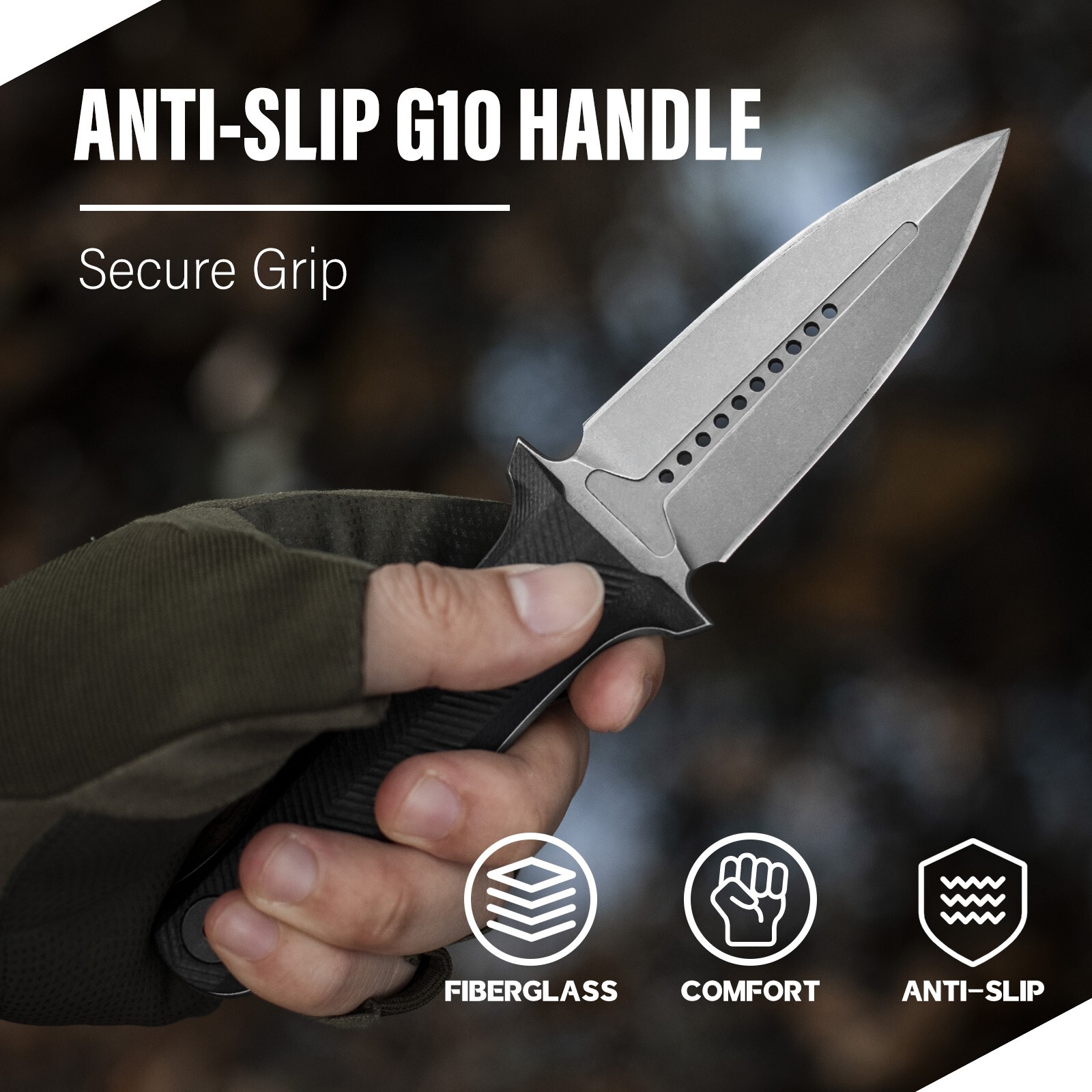 Dispatch8CR13MOV Double Edge Combat Knife 8"Full Tang w/ Kydex Sheath&G10 Handle