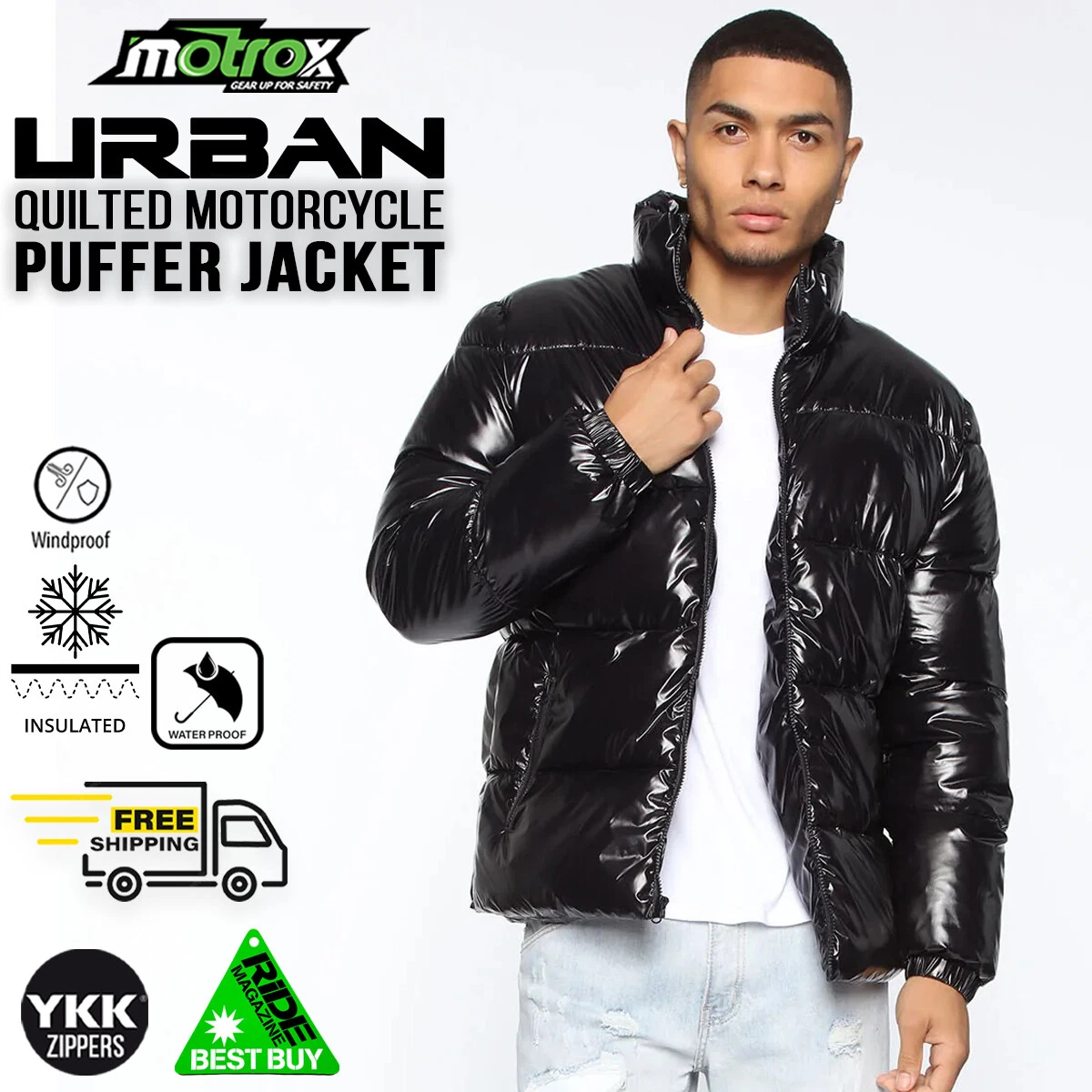 Mens Puffer Jacket Zip Up Quilted Lined Bubble Coat Hooded Puffer Winter Jacket
