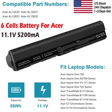 6Cell AL12B32 Battery For Acer Aspire One 756 725 AO756 C7 C710 AL12A31 AL12B31
