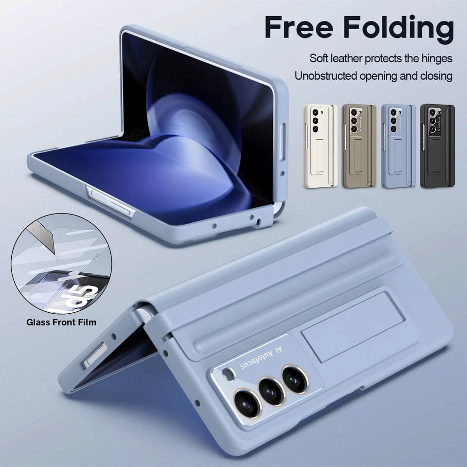 For Samsung Galaxy Z Fold 6 5 4 Hinge Screen Protector Leather Stand Case +S Pen - Image 2 of 4