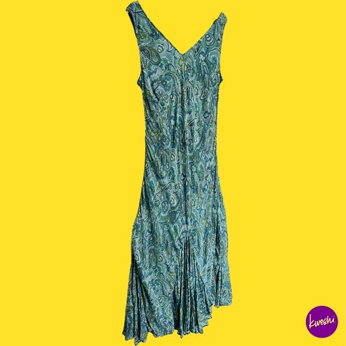 EAST Women's Mermaid Paisley Maxi Dress, Sleeveless, V Neckline, Turquoise,UK 16 - Picture 3 of 8