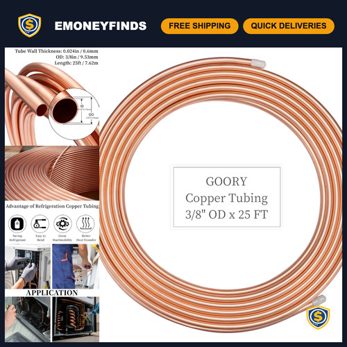 3/8" OD Copper Tubing 25FT - 99.9% Pure C12200 Soft Coil for HVAC & Refrigeratio