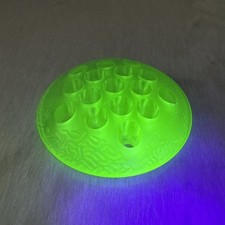 Vintage Green Uranium Depression Glass Flower Frog 16 Hole Glows Pattern