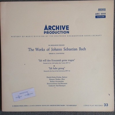 Johann Sebastian Bach, ''Ich Will Den Kreuzstab Gerne Tragen'' / ''Ich Habe Genug'',
