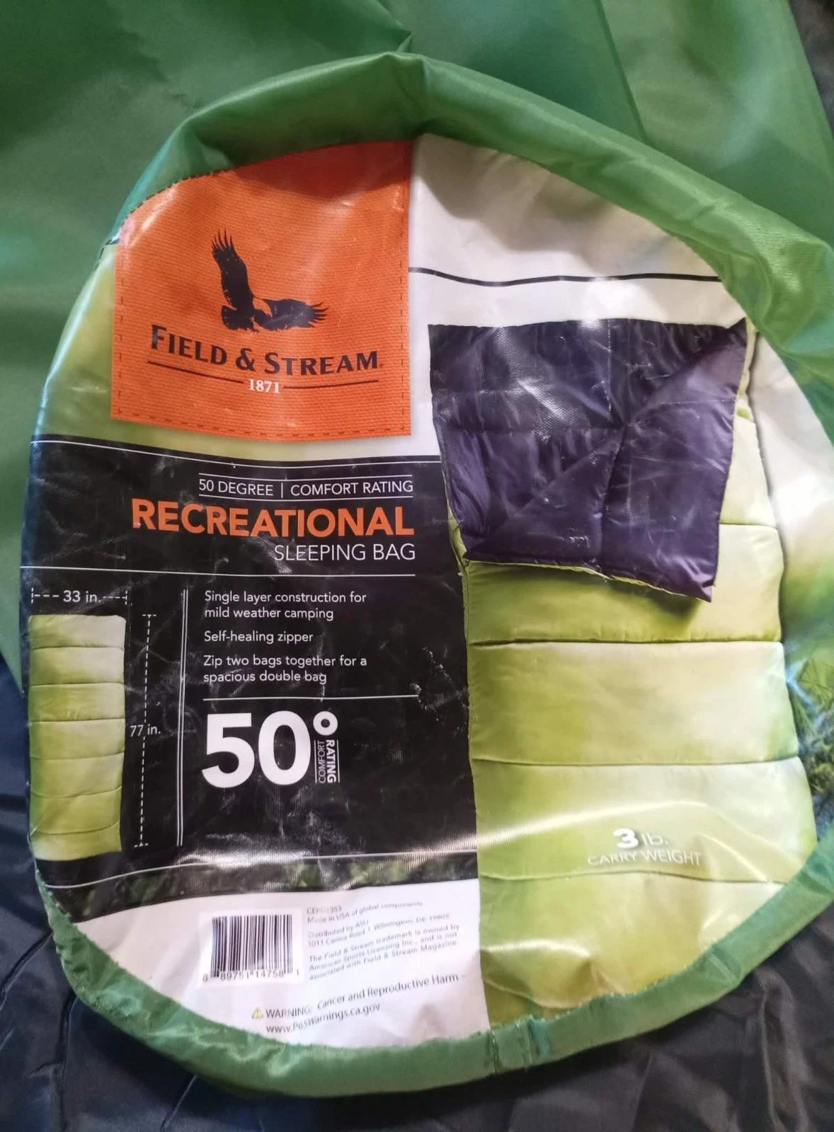 Field & Stream Recreational 50 Degree Comfort Sleeping Bag 77in L 33in W Green
Opens in a new window