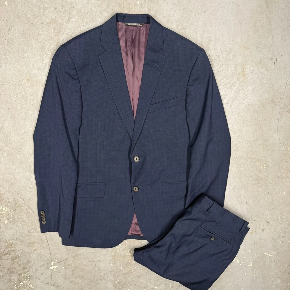 Harry Rosen Suit 2pc Jack Victor Check Blue Wool Canada 38 S 34x30 - Image 2 of 4