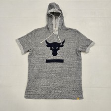 Under Armour Hoodie Mens Medium Gray Project Rock Short Sleeve Fleece Hooded Gym