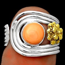 Two Tone Adjustable - Natural Spiny Oyster Shell 925 Silver Ring s.6.5 R-1491