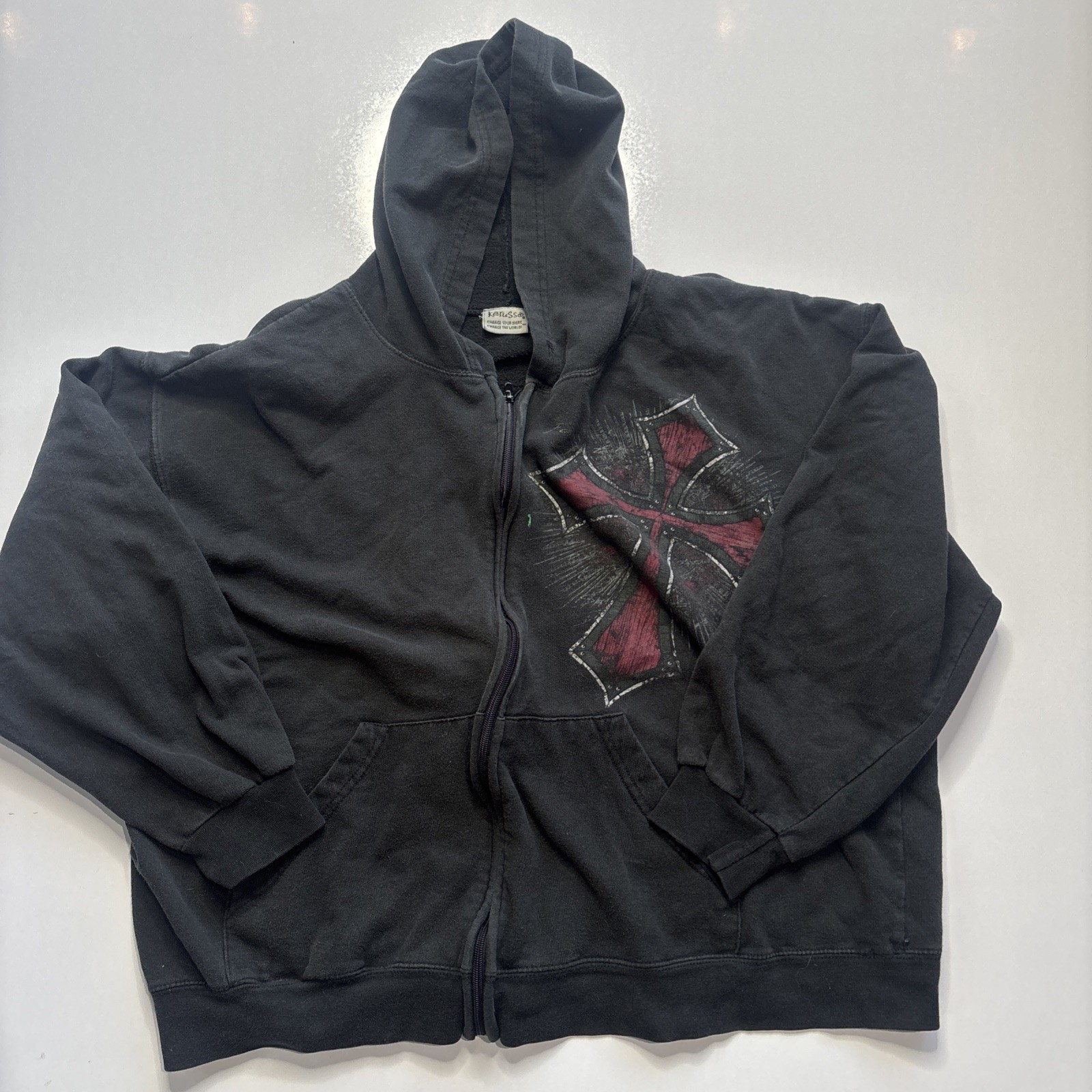 Vintage Y2K Affliction Style Christian Zip Up Hoodie Size M Jesus Tee Kerusso
