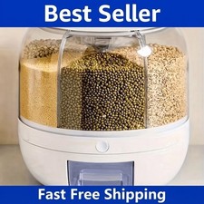 6 Grid Rotating Rice Container Cereal Grain Dispenser Airtight Dry Food Storage