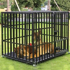 L XL XXL Heavy Duty Dog Crate w/ Wheels, 3 Doors & Removable Tray Metal Cage