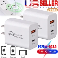 New 2-Pack 20W PD USB Type C Wall Charger Fast Quick Charge QC 3.0 Power Adapter