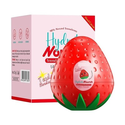 Hydrate Nourish Strawberry Hand Cream, 98% Natural Extract, Pink Container 35ml