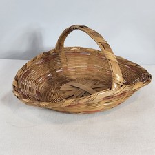 Vintage 1960s Oval Split Woven Bamboo Easter Egg Gathering Harvest Basket 16x13"