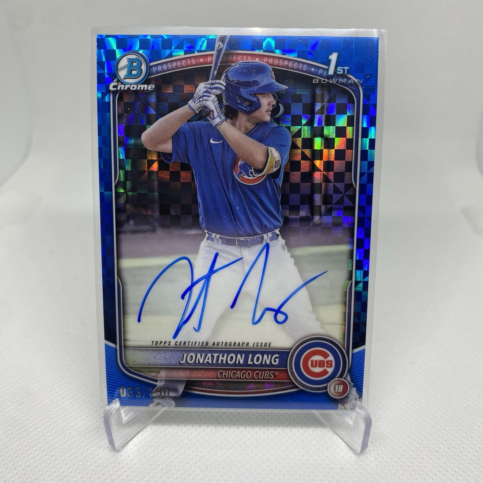 2025 Bowman Chrome JONATHON LONG 1st AUTOgraph TRUE BLUE X-Fractor 33/150 Cubs