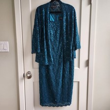 Alex Evenings Teal Lace Sequin Dress Jacket Set 16W Mother of the Bride Formal