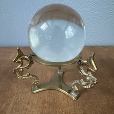 "Esfera de bola de cristal vintage de 3"" con soporte de latón dragón"