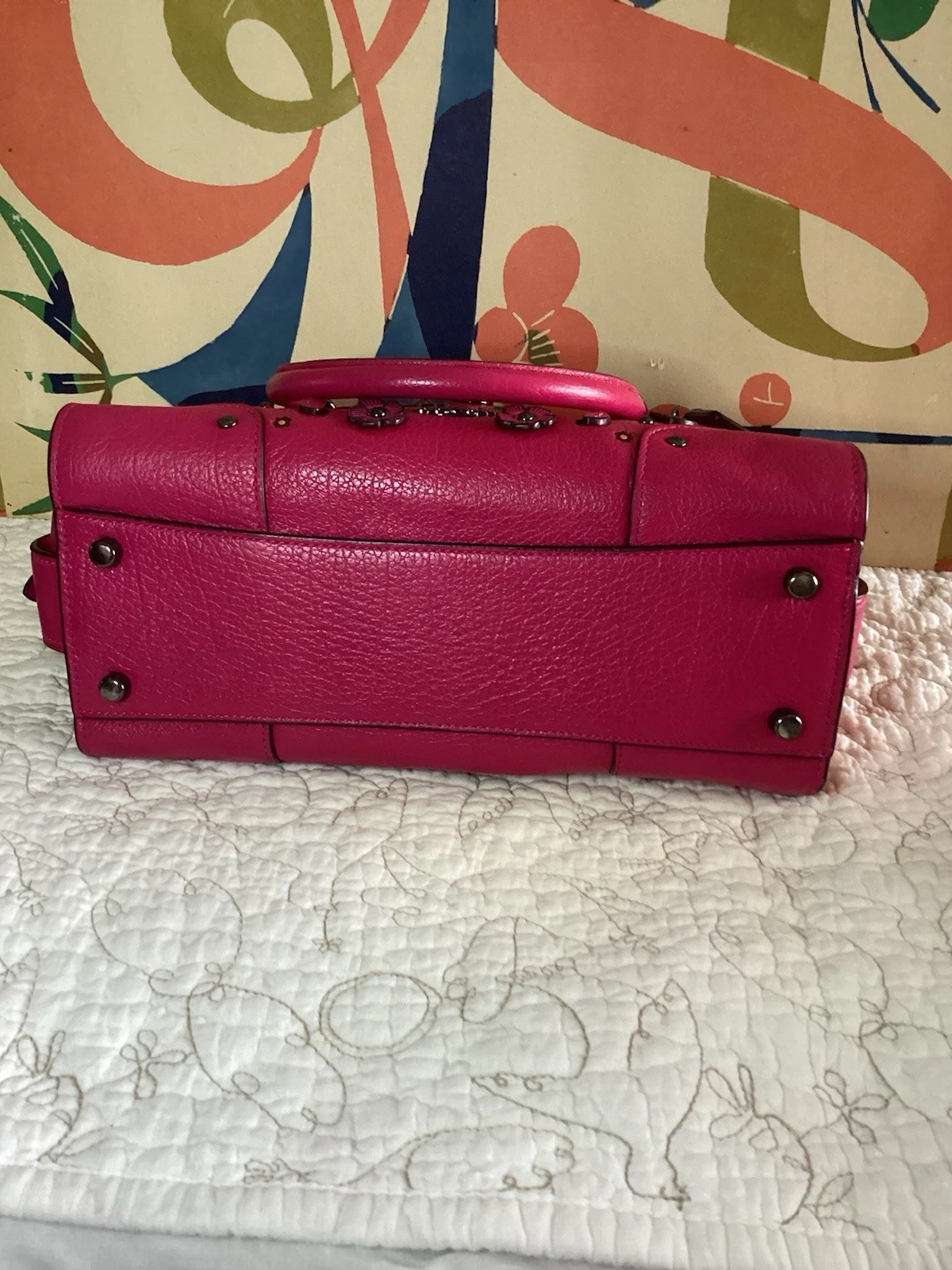 Borsa Coach rosa salice tè rosa floreale 3 scomparti borsa in pelle con tracolla