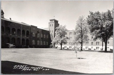 PERU, Illinois RPPC Real Photo Postcard ''ABBEY - ST. BEDES COLLEGE'' c1950s
