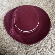 Vintage SYLVIA 100% Wool Hat Red Feather Wide Brim MADE IN USA