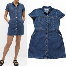 MNG Mango Denim Medium Blue Mini Dress M Short Sleeve Y2K Festival